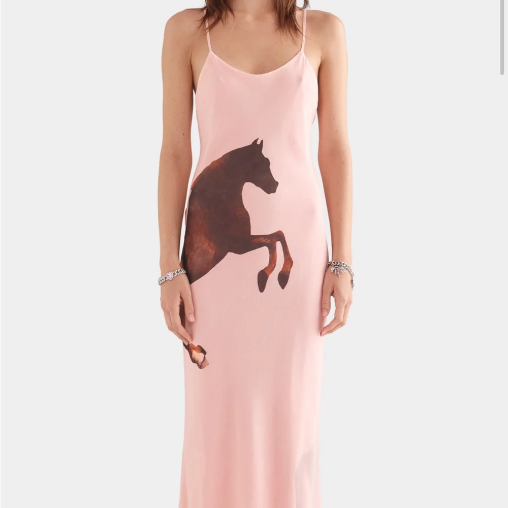 Venroy Silk Maxi Dress with Brown Horse Design